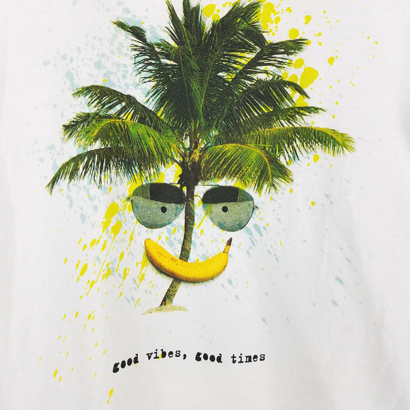Osh Kosh White Good Vibes Palm Tree Tee Sz 14 - Picture 3 of 5